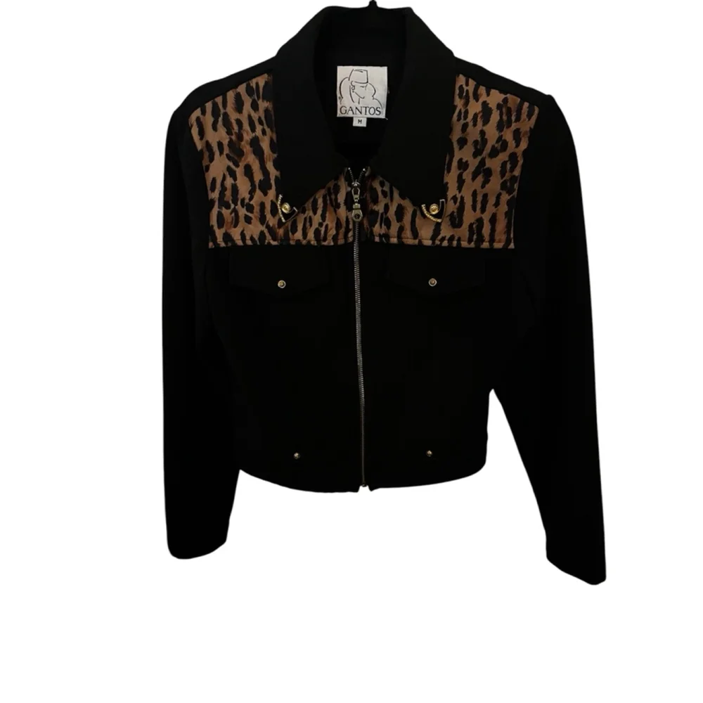 Gantos Vintage Black and Leopard Print Jacket - Size M (Women)